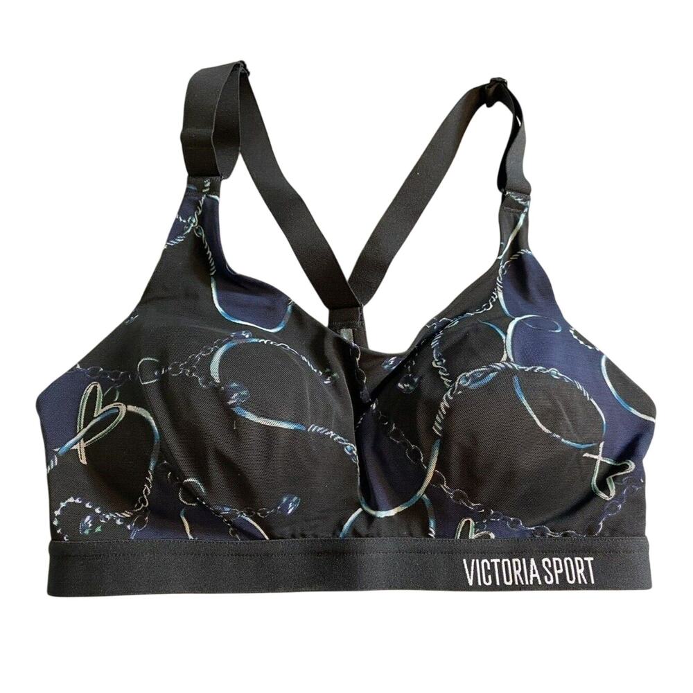 Victoria's Secret Sport Bra Incredible Lightweight 32C Black with Blue/White